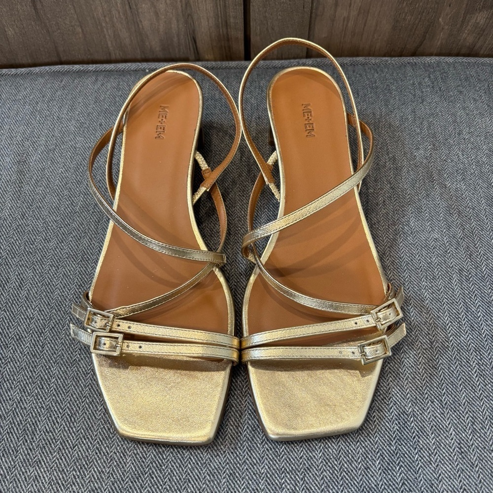 ME+EM Metallic Gold Strappy Sandals kitten heel
